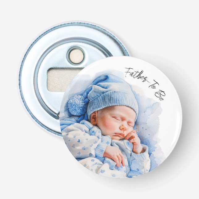Blue Watercolor Sleeping Baby boy Gender Reveal Bottle Opener (Front)