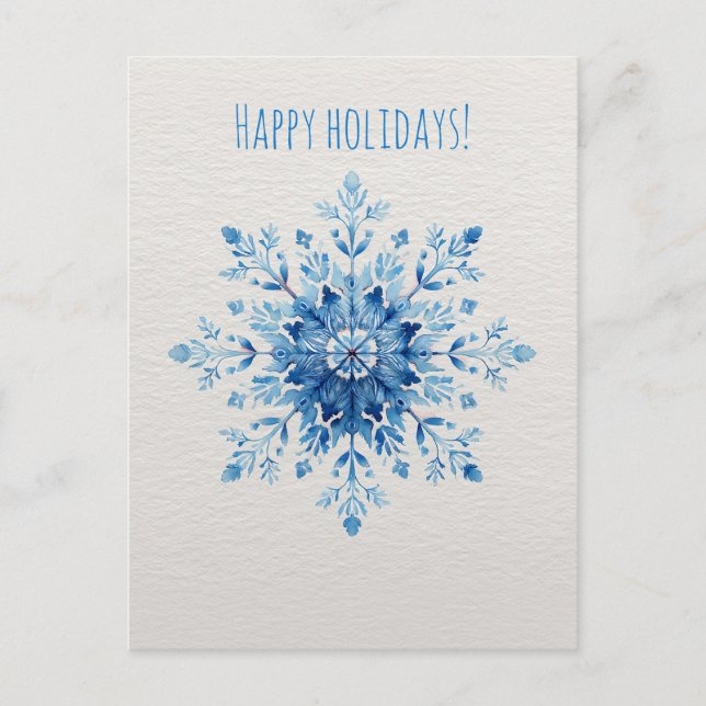 Blue watercolor snowflake, Christmas  Holiday Postcard (Front)