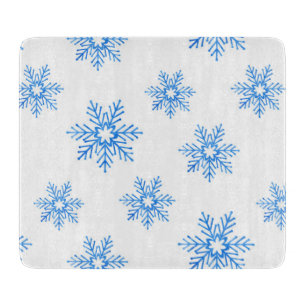 Blue Watercolor Snowflake Pattern Cutting Board