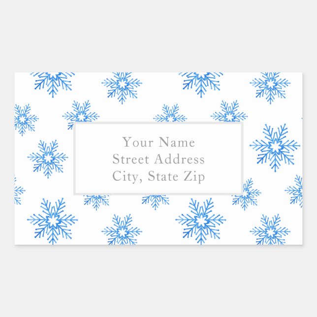 Blue Watercolor Snowflake Pattern Labels (Front)