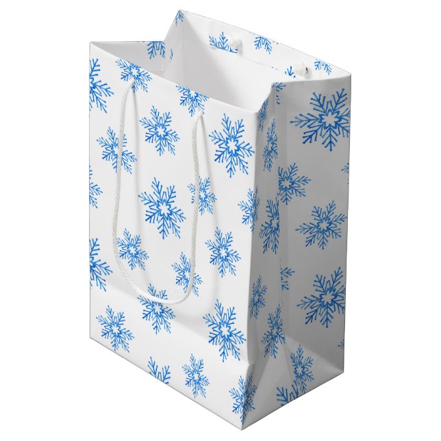 Blue Watercolor Snowflake Pattern   Medium Gift Bag (Front Angled)
