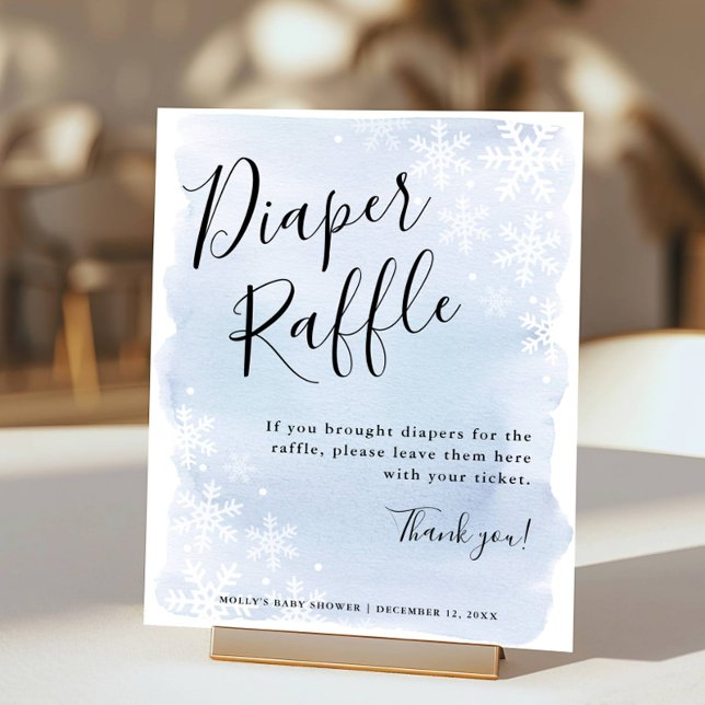 Blue Watercolor Snowflakes Baby Diaper Raffle Poster (Creator Uploaded)