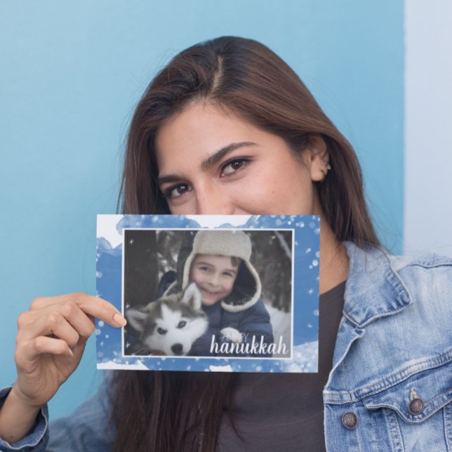 Blue Watercolor Snowflakes Hanukkah Holiday Photo (Creator Uploaded)