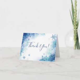 Blue Watercolor Snowflakes Shower Thank You Card