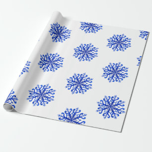 Blue Watercolor Snowflakes Wrapping Paper