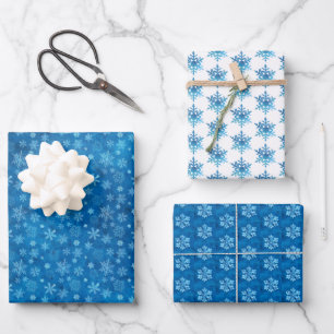 Blue Watercolor Snowflakes Wrapping Paper Sheets