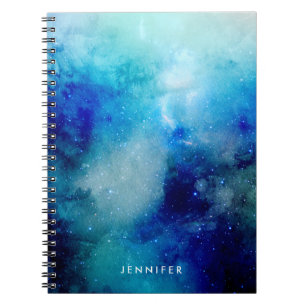 Blue Watercolor Space Galaxy Notebook