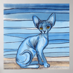 Blue Watercolor Sphynx Cat Poster