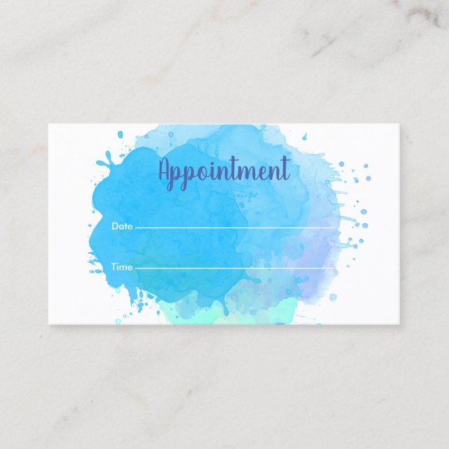 Blue Watercolor Splash Customer Appointment Card (Front)