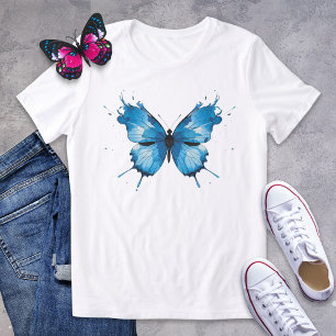 Blue Watercolor Splatter Butterfly Tri-Blend Shirt