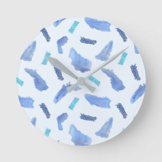 Blue Watercolor Spots Medium Round Wall Clock