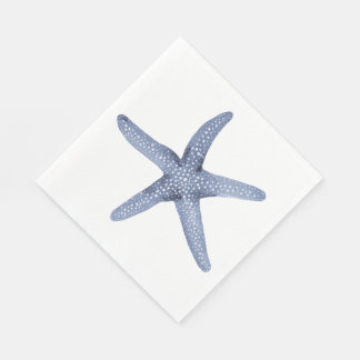 Blue Watercolor Starfish Nautical Party Napkin