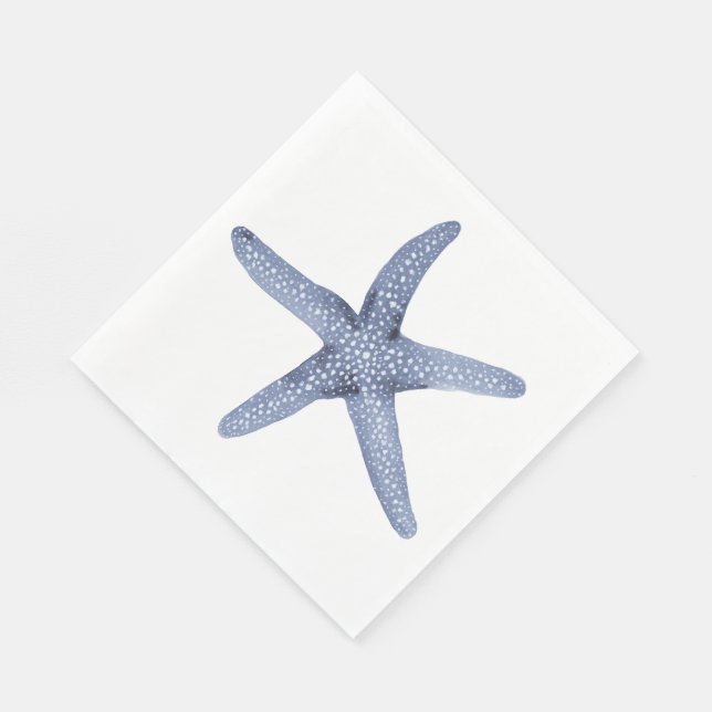 Blue Watercolor Starfish Nautical Party Napkin (Corner)
