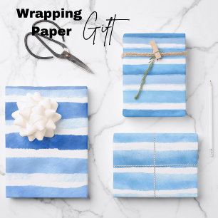 Blue Watercolor Stripe Wrapping Paper Sheet