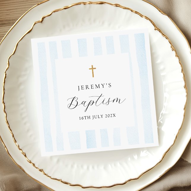 Blue Watercolor Stripes - Baptism Napkin (Creator Uploaded)