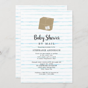 Blue Watercolor Stripes Boy Baby Shower by mail Invitation