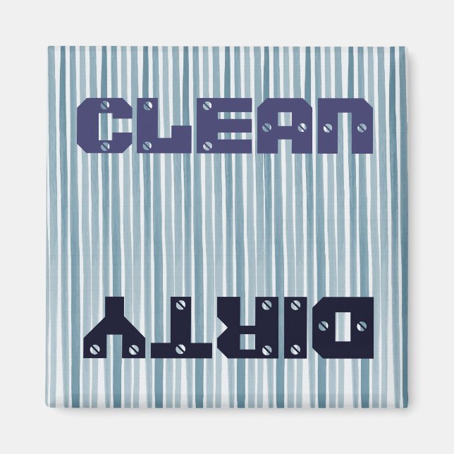 Blue Watercolor Stripes Clean Dirty Magnet (Front)
