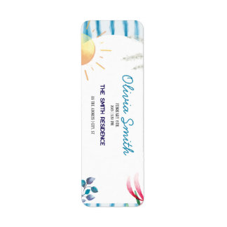 Blue Watercolor Stripes Coastal Boho Baby Shower Return Address Label