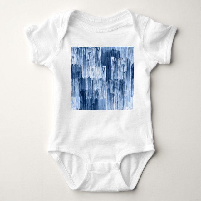 Blue Watercolor Stripes: Geometric Pattern Baby Bodysuit (Front)