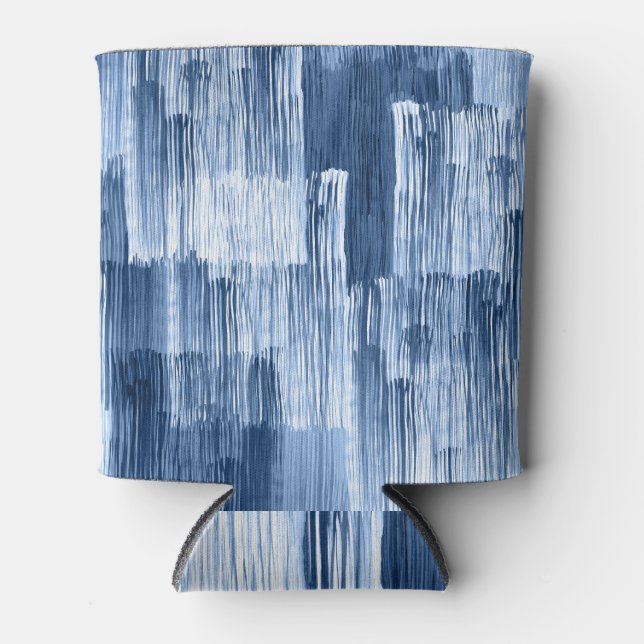 Blue Watercolor Stripes: Geometric Pattern Can Cooler (Front)