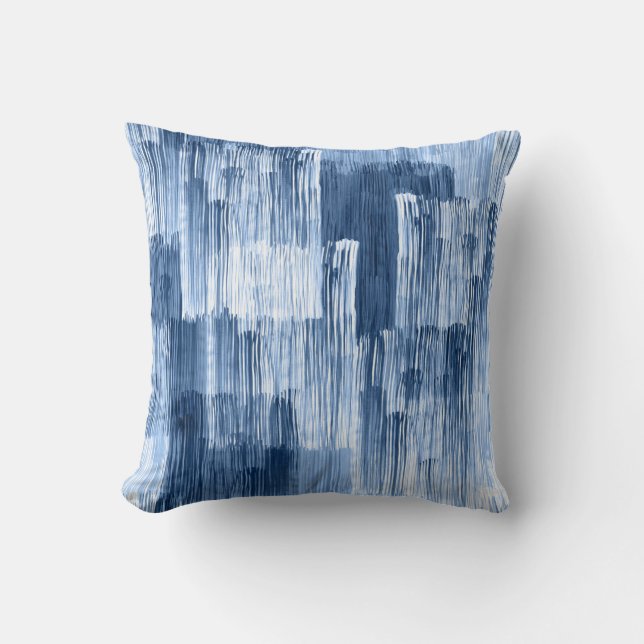 Blue Watercolor Stripes: Geometric Pattern Cushion (Front)