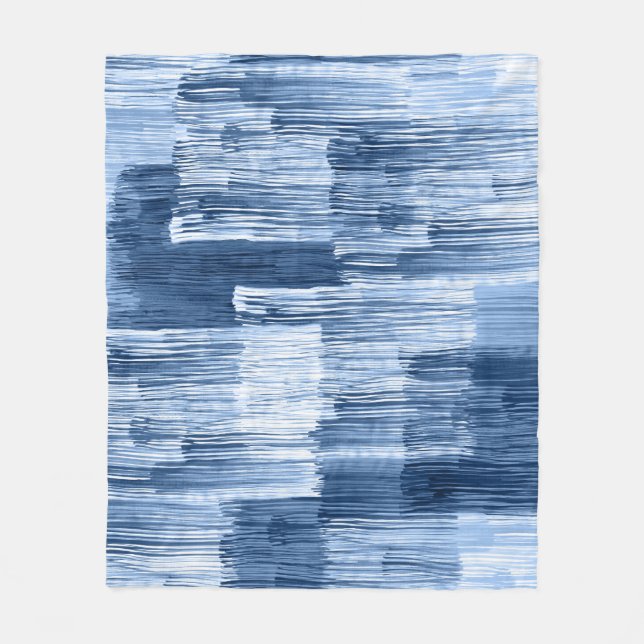 Blue Watercolor Stripes: Geometric Pattern Fleece Blanket (Front)