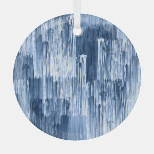 Blue Watercolor Stripes: Geometric Pattern Glass Tree Decoration