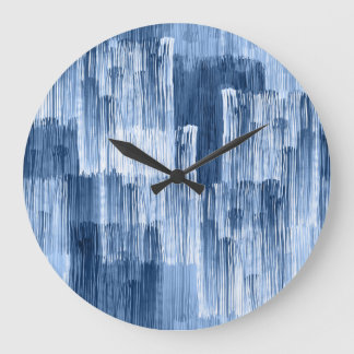 Blue Watercolor Stripes: Geometric Pattern Large Clock