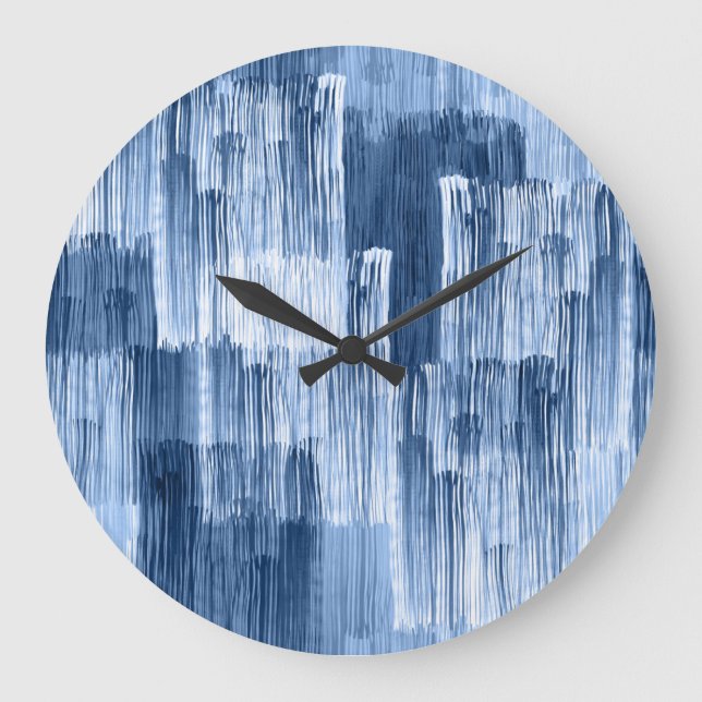 Blue Watercolor Stripes: Geometric Pattern Large Clock (Front)
