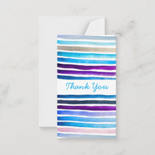 Blue watercolor stripes hand painted card