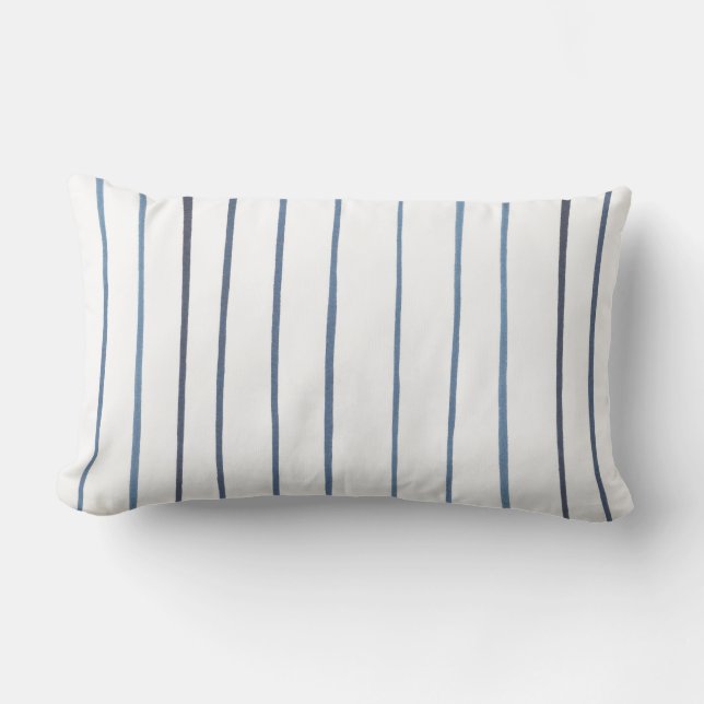 Blue Watercolor Stripes Lumbar Cushion (Front)
