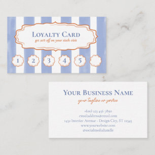 Blue Watercolor Stripes Orange Wavy Frame Loyalty Card