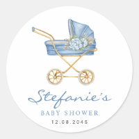 Blue Watercolor Stroller It's a Boy Baby Shower