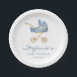 Blue Watercolor Stroller It's a Boy Baby Shower Paper Plate<br><div class="desc">Invite guests to your event with these customisable baby shower paper plates. It features a watercolor illustration of a baby stroller with floral accents. Personalise by adding your details. These blue baby shower paper plates are perfect for It's a Boy baby shower.</div>