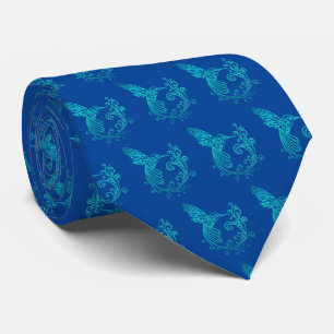 Blue Watercolor Stylised Hummingbird Tie
