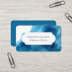 Blue Watercolor Substitute Teacher Business Card