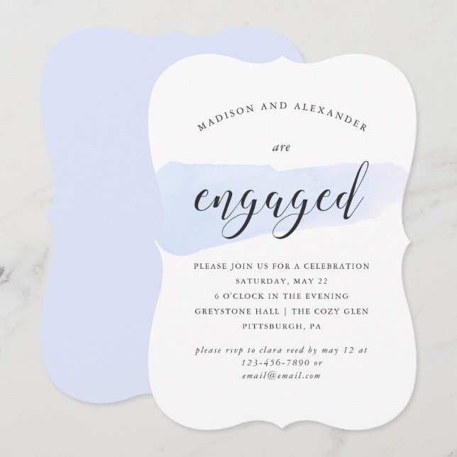 Blue Watercolor Swatch Wedding Engagement Party Invitation (Front/Back)
