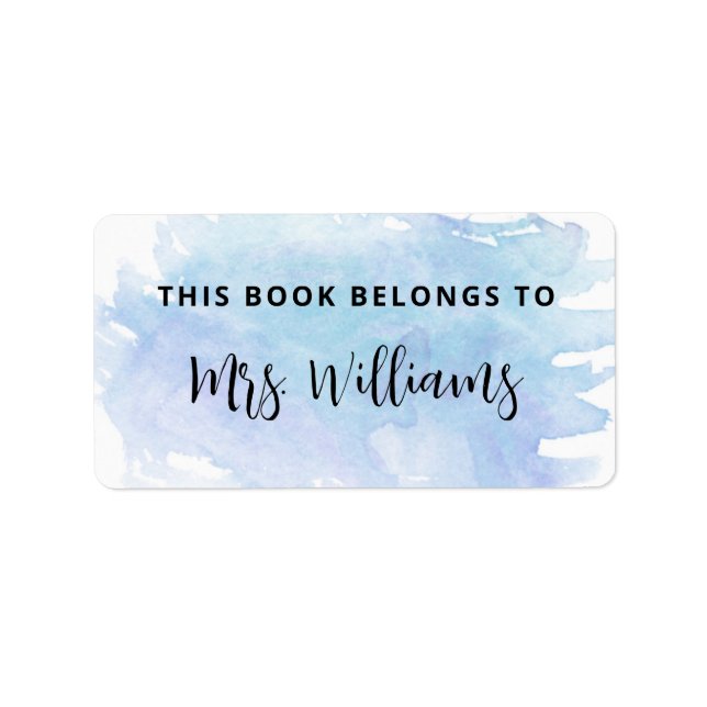 Blue Watercolor Teacher Book Belongs To Label (Front)