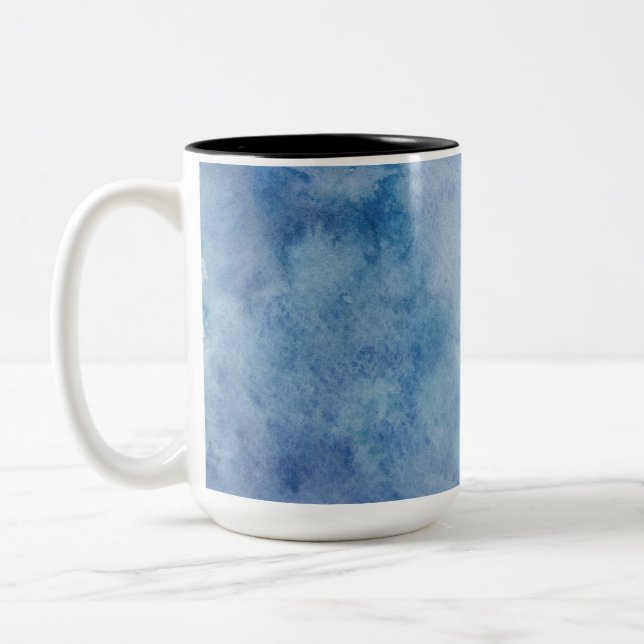 Blue Watercolor Texture Two-Tone Coffee Mug (Left)