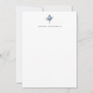 Blue Watercolor Thistle Portrait Personal Card