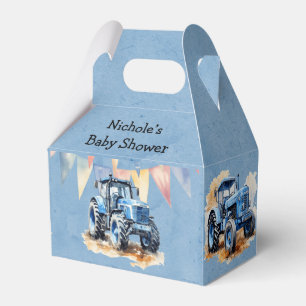 Blue Watercolor Tractor Boy Baby Shower Favour Box