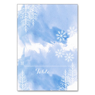 Blue watercolor & trees winter wedding place card