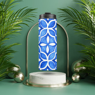 Blue Watercolor Tuscan Italian Tile  Thermal Tumbler