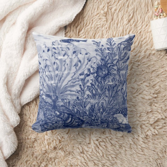 Blue Watercolor Under Sea Ocean Beach House Crab  Cushion (Blanket)