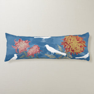 Blue Watercolor Vintage Flowers & Birds Body Cushion