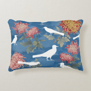 Blue Watercolor Vintage Flowers & Birds Decorative Cushion