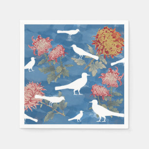 Blue Watercolor Vintage Flowers & Birds Napkin