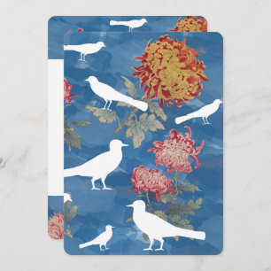 Blue Watercolor Vintage Flowers & Birds Thank You Card