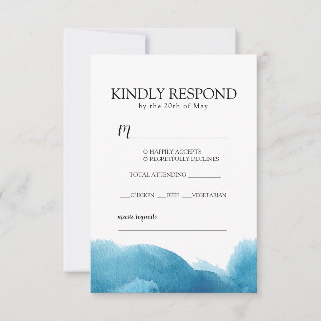 Blue Watercolor wash Invitation RSVP with envelope (Front)