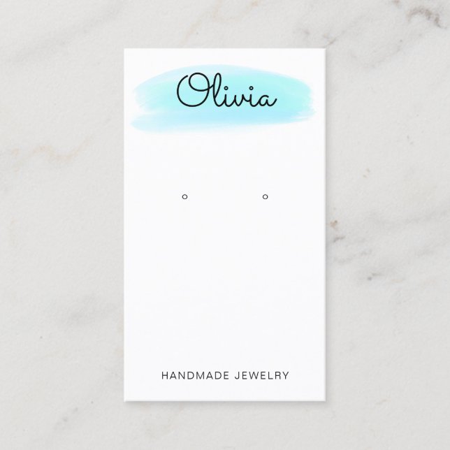 Blue  Watercolor Wash Script Earring Display  Business Card (Front)